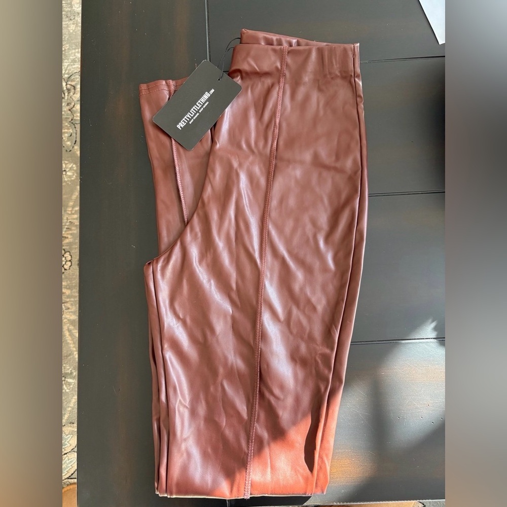 PrettyLittleThing Chestnut Faux Leather leggings